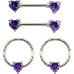 Multi-Pack CZ Heart Captive Nipple Rings and Nipple Barbells 2 Pair - 14G 5/8 INCH - by Spencer's found on Bargain Bro from spencers gifts for USD $18.99