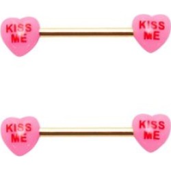 Pink Heart Nipple Barbells - 14 Gauge - Lifetime Warranty - by Spencer's
