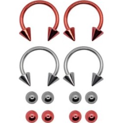 Multi-Pack Spiked Horseshoe Rings with Extra Balls - 16 Gauge by Spencer's