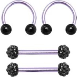 Multi-Pack CZ Nipple Barbells and Horseshoe Rings 2 Pair - 14 Gauge by Spencer's