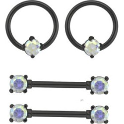 Multi-Pack Black CZ Nipple Rings and Nipple Barbells 2 Pair - 14 Gauge by Spencer's