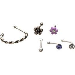 Multi-Pack CZ Flower Nose Rings 6 Pack - 22 Gauge by Spencer's