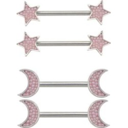 Multi-Pack Star Moon Nipple Barbells 2 Pair - 14 Gauge by Spencer's