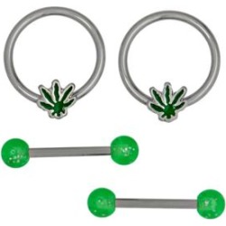 Leaf Captive Nipple Rings and Nipple Barbells 2 Pair - 14 Gauge by Spencer's