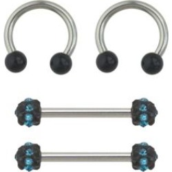 Multi-Pack CZ Nipple Barbells and Nipple Rings 2 Pair - 14 Gauge by Spencer's