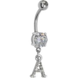 CZ Initial A Belly Ring - 14 Gauge by Spencer's