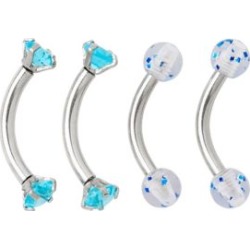Multi-Pack Blue CZ Glitter Curved Barbells 4 Pack - 16 Gauge by Spencer's
