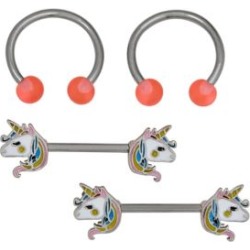 Unicorn Captive Nipple Rings and Nipple Barbells 2 Pair - 14 Gauge by Spencer's