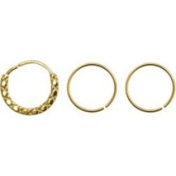 Goldtone Textured Hoop Nose Rings 3 Pack - 20 Gauge by Spencer's