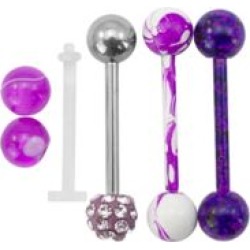 Multi-Pack CZ Purple Barbells with Extra Balls - 14 Gauge by Spencer's