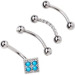 Multi-Pack Turquoise-Effect Curved Barbells 4 Pack - 16 Gauge - Lifetime Warranty - by Spencer's