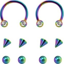 Rainbow Horseshoe Rings with Extra Balls - 16 Gauge by Spencer's