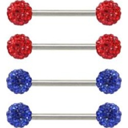 Multi-Pack Blue and Red CZ Nipple Barbells 2 Pair - 14 Gauge by Spencer's