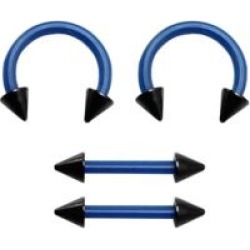 Black and Blue Spiked Barbells and Horseshoe Rings 2 Pair - 14 Gauge by Spencer's