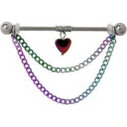 Dangling Chain Industrial Barbell - 14 Gauge by Spencer's