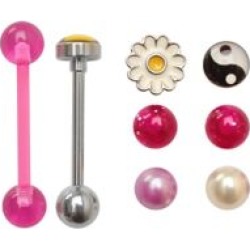 Multi-Pack Flower Yin Yang Barbells with Extra Balls 2 Pack - 14 Gauge by Spencer's