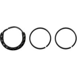 Black Textured Hoop Nose Rings 3 Pack - 20 Gauge by Spencer's