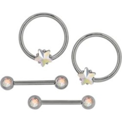 CZ Star Captive Nipple Rings and Nipple Barbells 2 Pack - 14 Gauge by Spencer's