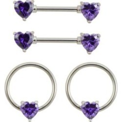 Multi-Pack CZ Heart Captive Nipple Rings and Nipple Barbells 2 Pair - by Spencer's