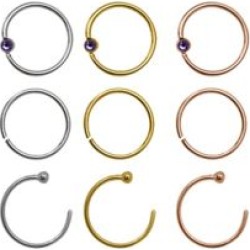 Multi-Pack CZ Hoop Nose Rings 9 Pack - 22 Gauge by Spencer's