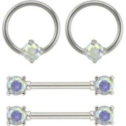 Multi-Pack CZ Nipple Rings and Nipple Barbells 2 Pair - 14 Gauge by Spencer's