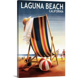 Large Solid-Faced Canvas Print Wall Art Print 20 x 30 entitled Laguna Beach, California, Beach Chair and Ball