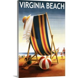 Large Solid-Faced Canvas Print Wall Art Print 20 x 30 entitled Virginia Beach, Virginia, Beach Chair and Ball