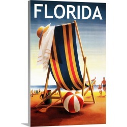 Large Solid-Faced Canvas Print Wall Art Print 20 x 30 entitled Florida, Beach Chair and Ball