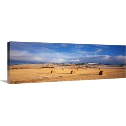 Large Gallery-Wrapped Canvas Wall Art Print 36 x 12 entitled Hay bales in a field, Montana