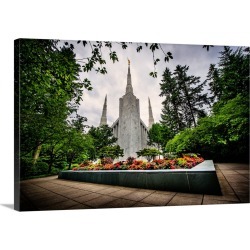 Large Solid-Faced Canvas Print Wall Art Print 30 x 20 entitled Portland Oregon Temple, Garden in Front, Lake Oswego, Oregon