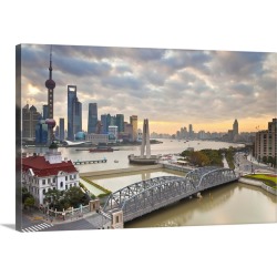 Large Solid-Faced Canvas Print Wall Art Print 30 x 20 entitled New Pudong skyline, Waibaidu Bridge, Shanghai; China