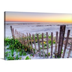 Large Solid-Faced Canvas Print Wall Art Print 30 x 20 entitled A beach fence at sunset on Hilton Head Island, South Carolina.