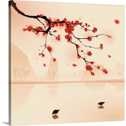 Large Solid-Faced Canvas Print Wall Art Print 20 x 20 entitled Plum Blossoms in Spring