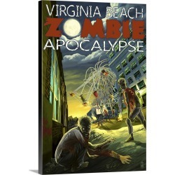 Large Gallery-Wrapped Canvas Wall Art Print 16 x 24 entitled Virginia Beach, Virginia - Zombie Apocalypse: Retro Travel Po...