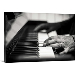 Large Gallery-Wrapped Canvas Wall Art Print 24 x 16 entitled hands on a piano, black and white photography