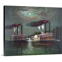 Large Gallery-Wrapped Canvas Wall Art Print 20 x 16 entitled Celebrated Race Of The Steamers Robert E. Lee And Natchez