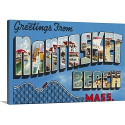 Large Solid-Faced Canvas Print Wall Art Print 30 x 20 entitled Greetings From Nantasket Beach, Massachusetts