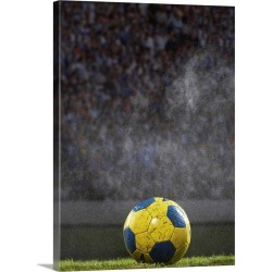 Large Gallery-Wrapped Canvas Wall Art Print 22 x 30 entitled Soccer ball on field in rain