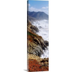 Large Solid-Faced Canvas Print Wall Art Print 16 x 48 entitled Waves breaking on rocks, Big Sur, Carmel, Monterey County, ...