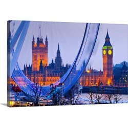 Large Solid-Faced Canvas Print Wall Art Print 30 x 20 entitled UK, England, London, London Eye and Big Ben