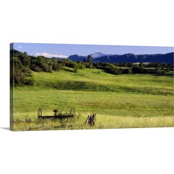 Large Gallery-Wrapped Canvas Wall Art Print 30 x 15 entitled Agricultural equipment in a field, Pikes Peak, Larkspur, Colo...