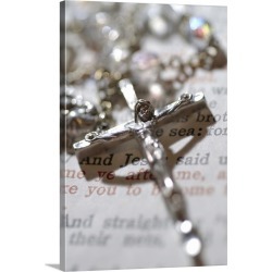 Large Solid-Faced Canvas Print Wall Art Print 24 x 36 entitled Crucifix on rosary with bible