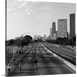 Large Gallery-Wrapped Canvas Wall Art Print 16 x 16 entitled People cycling on a road, Bike The Drive, Lake shore Drive, C...