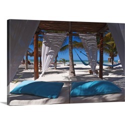 Large Solid-Faced Canvas Print Wall Art Print 30 x 20 entitled Mexico, Yucatan, Holbox, Tropics, Canopy bed on a beach