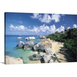 Large Solid-Faced Canvas Print Wall Art Print 30 x 20 entitled Rocky beach on tropical island