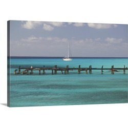 Large Solid-Faced Canvas Print Wall Art Print 30 x 20 entitled Caribbean, Turks and Caicos, Grand Turk Island, Town Commer...