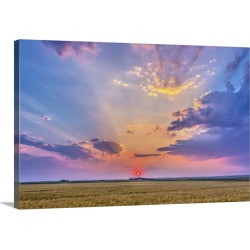 Large Solid-Faced Canvas Print Wall Art Print 36 x 24 entitled Prairie sunset with crepuscular rays in Alberta, Canada found on Bargain Bro from Great Big Canvas for USD $208.99