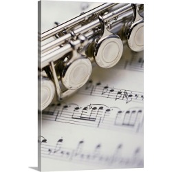 Large Solid-Faced Canvas Print Wall Art Print 20 x 30 entitled Close up of flute on sheet music