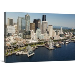 Large Gallery-Wrapped Canvas Wall Art Print 24 x 16 entitled Seattle Great Wheel, Waterfront and skyline, Seattle