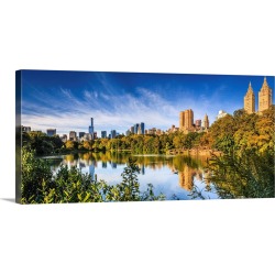 Large Gallery-Wrapped Canvas Wall Art Print 36 x 17 entitled New York City, Manhattan, Central Park, the lake Apartment Bu...